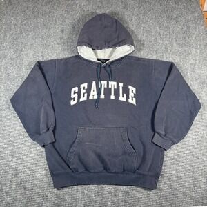 Prairie Mountain Seattle Graphic Hoodie Sweatshirt Mens Size Small Navy Blue